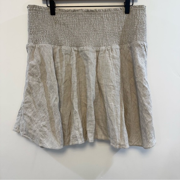 J. CREW 100% Linen Lined Mini Skirt Wide Elastic Smocked Waist Beachy Preppy XXL - Picture 4 of 12